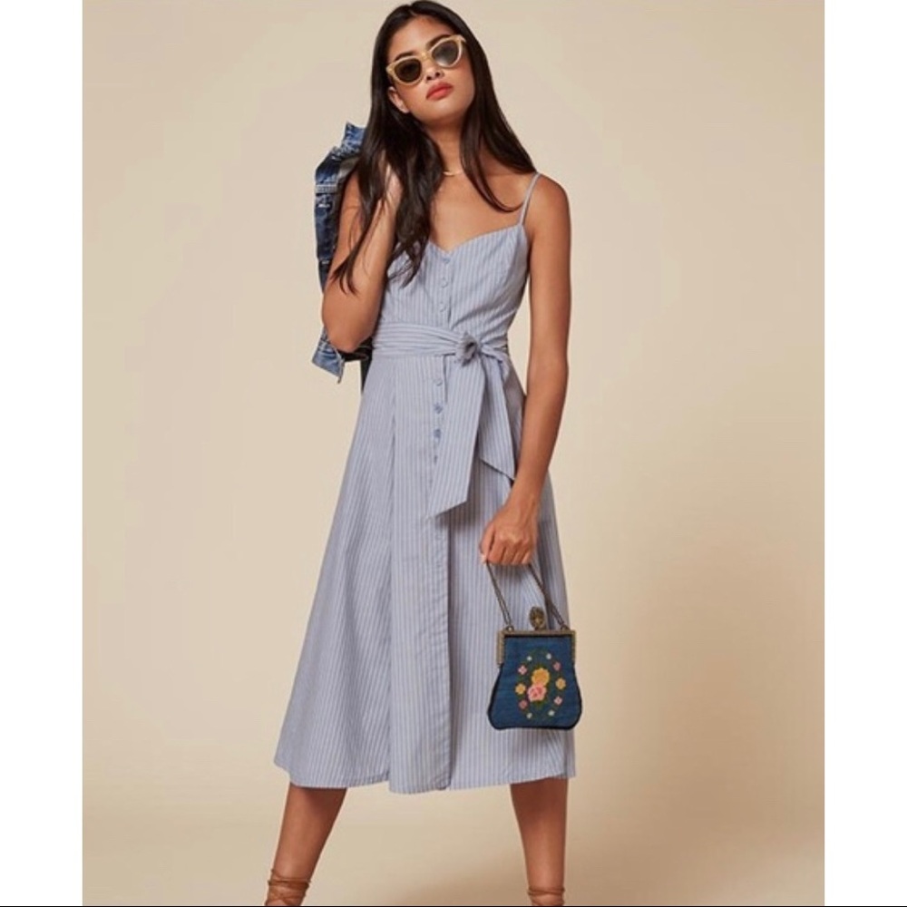Reformation Atlantic Dress in Grey/Blue Stripe Sz4